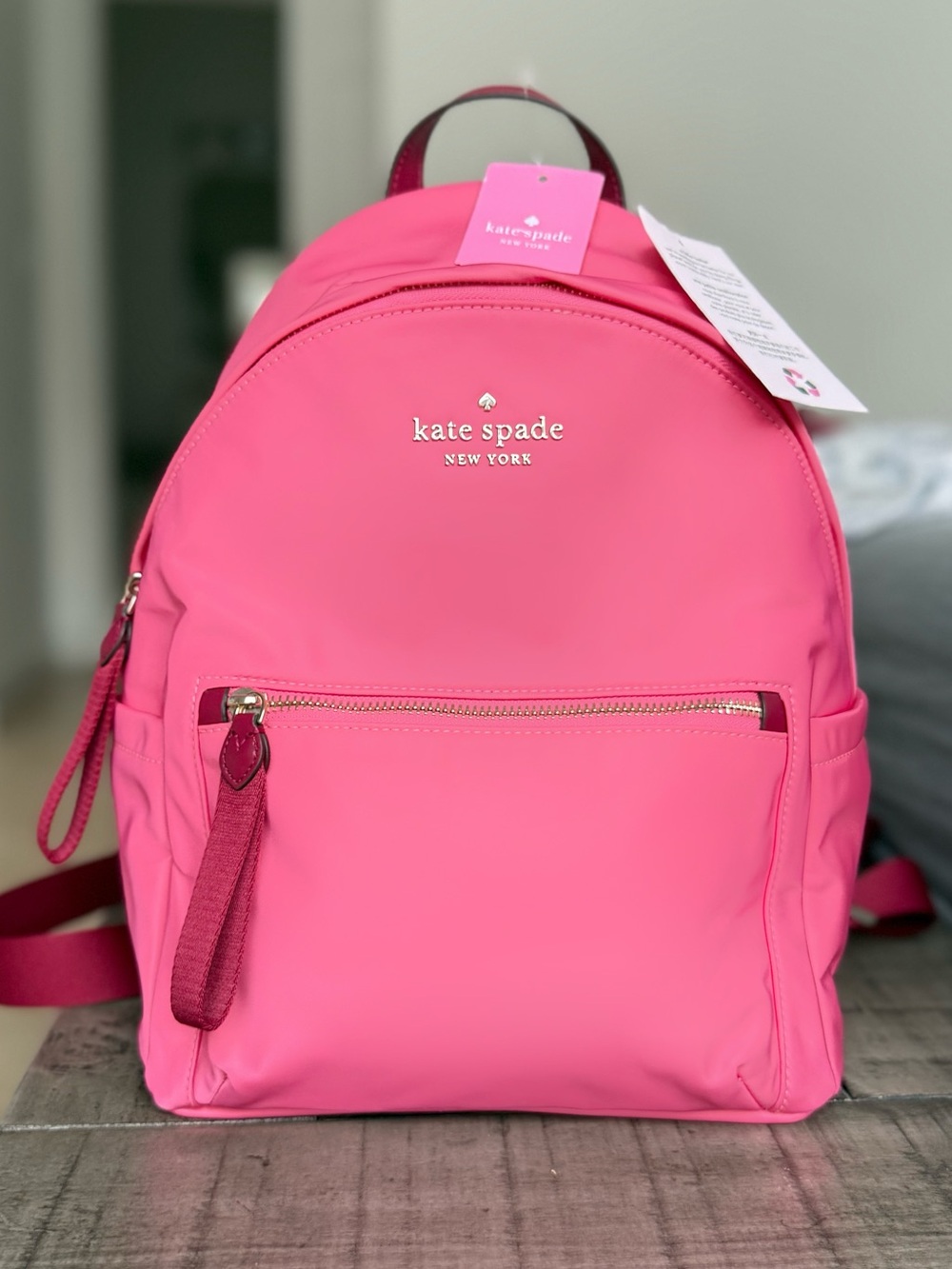 Kate Spade Chelsea Pink and Red Nylon Backpack $299